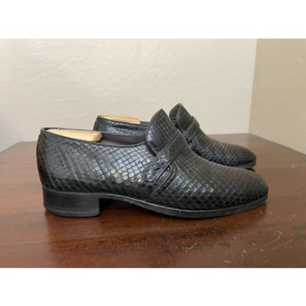Mens Loafer Dress Shoes Black Snake Embossed Slip On Split Toe 8.5 B/D